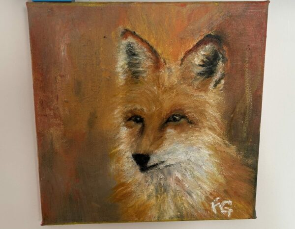 Original painting of fox head and shoulders by Francesca Goddard