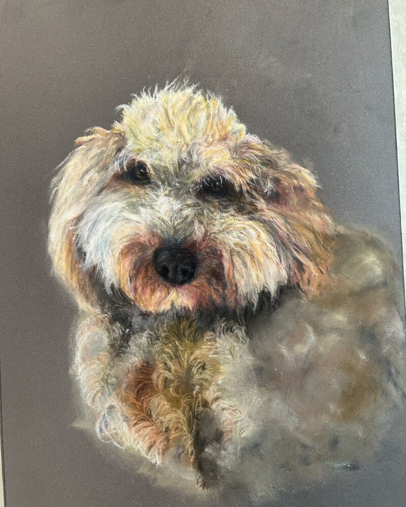 Dog portrait in soft pastels